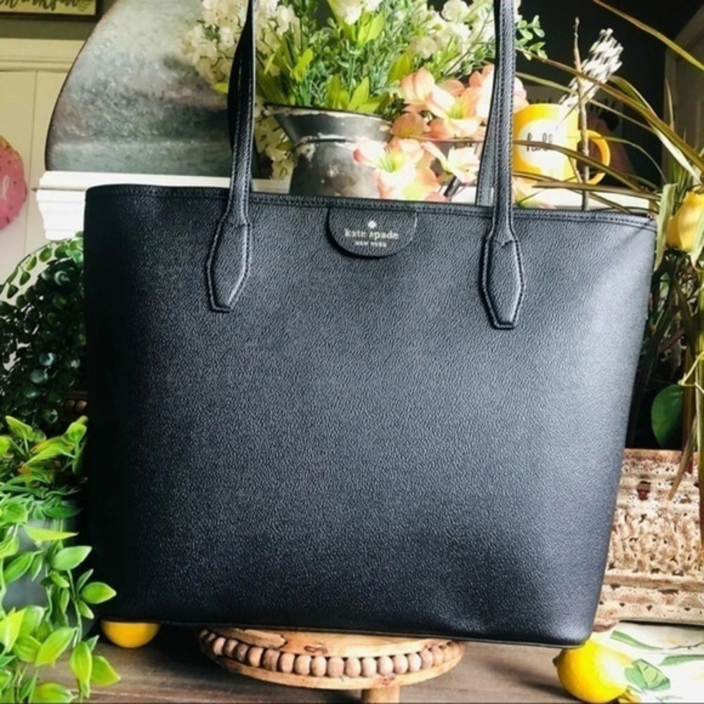 Kate Spade New York Lori Large Tote Textured PVC Black Zip Top NWT​​​​​​​​